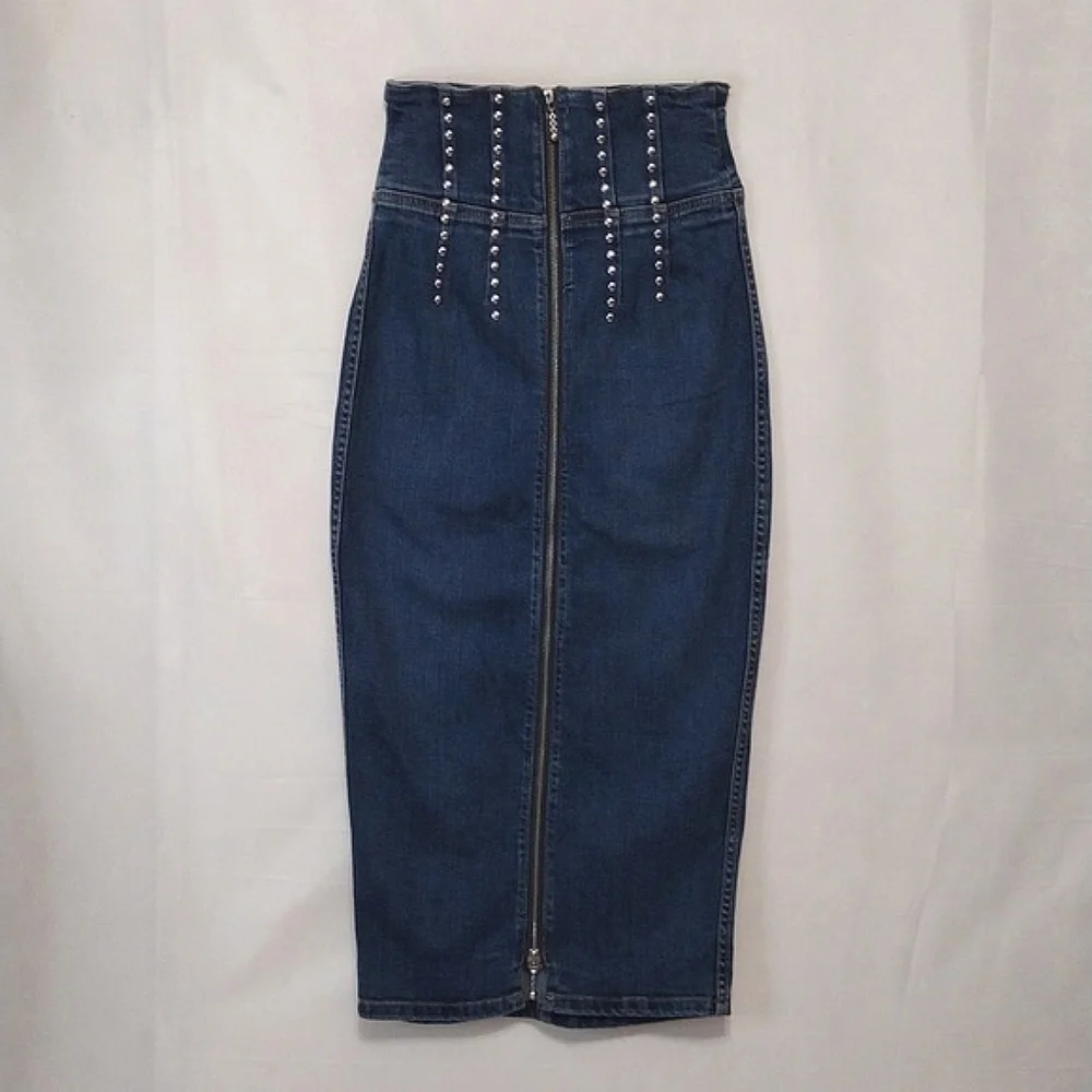 Current/Elliott High Waist Hip-Fitted Pencil Denim Skirt Waist 23 Full Zip Sexy